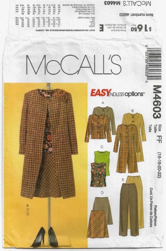 Women's Suit Pattern, Jacket, Top, Skirt, Pants Misses Size 16-18-20-22 UNCUT McCall's M4603 4603