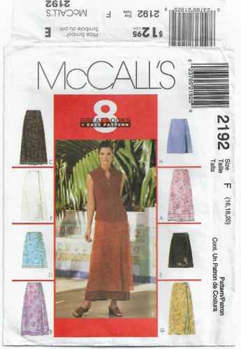 Women's Wrap Skirts in 2 Lengths Sewing Pattern Misses Size 16-18-20 UNCUT Easy to Sew McCall's 2192