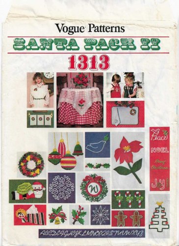 Santa Pack II Christmas Motifs Transfers for Embroidery, Vintage 1970's UNCUT Pattern Vogue 1313