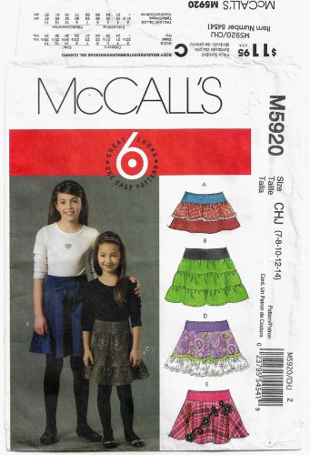 Girls' Skirts Sewing Pattern Size 7-8-10-12-14 UNCUT McCall's M5920 5920