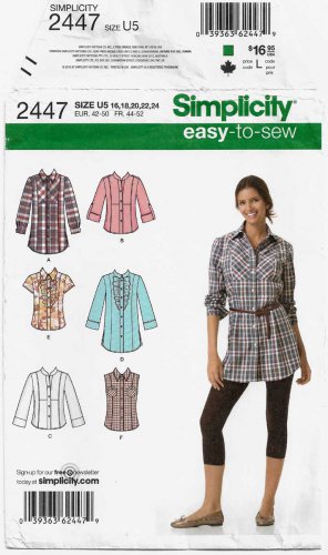 Women's Shirt in Two Lengths Sewing Pattern Size 16-18-20-22-24 UNCUT Simplicity 2447