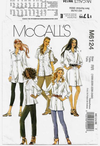 Women's Shirts Sewing Pattern Size 18W-20W-22W-24W UNCUT McCall's M6124 6124