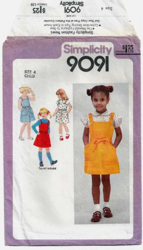 Girl's Sundress, Jumper, Blouse Sewing Pattern Child's Size 4 UNCUT Simplicity 9091