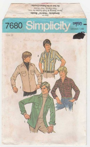 Teen Boy's Shirt Sewing Pattern Size 18 Chest 35" Neck 14 1/2" UNCUT Vintage 1970's Simplicity 7680