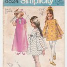 1960's MOD Empire Waist Dress, Girl's Sewing Pattern, Short or Bell Sleeves, Size 12 Simplicity 8524