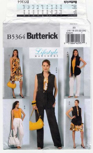 Womens Jacket, Top, Dress, Pants, Sash Sewing Pattern Size 16-18-20-22-24 UNCUT Butterick B5364 5364