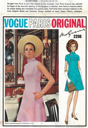 Vogue Paris Original Dress by Molyneux Misses' Size 10 Vintage 1960's Sewing Pattern Vogue 2206