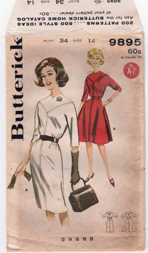 Vintage 1960's Welt Seamed Dress Sewing Pattern, Flared or Slim Skirt, Size 14 UNCUT Butterick 9895