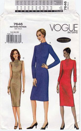 Women's Straight Dress Sewing Pattern Misses / Misses Petite Size 14-16-18 UNCUT OOP Vogue 7646