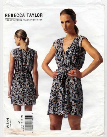 Rebecca Taylor, Women's Mock Wrap Dress Sewing Pattern Size 6-8-10-12-14 UNCUT Vogue V1344 1344