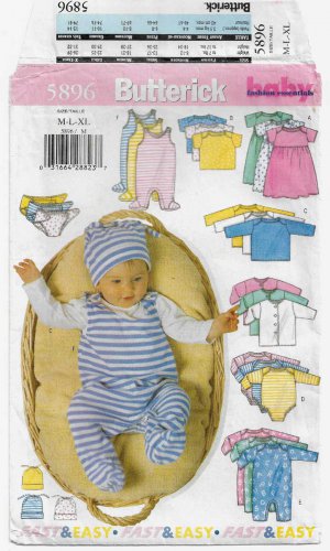 Infants Jacket, Dress, Top, Romper, Diaper Cover, Hat Sewing Pattern Size M-L-XL Butterick 5896