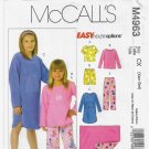 Girl's Gown, Pajama Pants, Shorts, Top Sewing Pattern, Size 3-4-5-6 McCall's M4963 4963