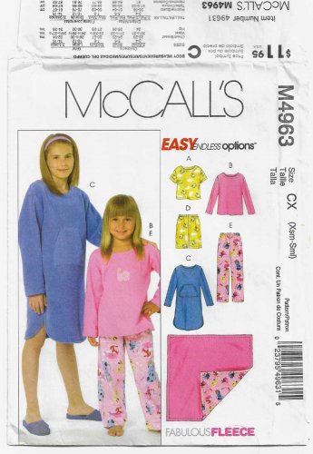 Girl's Gown, Pajama Pants, Shorts, Top Sewing Pattern, Size 3-4-5-6 McCall's M4963 4963
