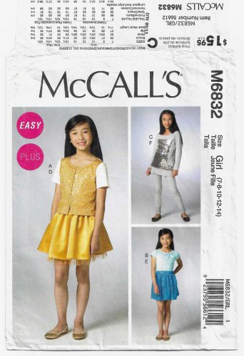 Girl's Cardigan, Tops, Skirt, Leggings Sewing Pattern Size 7-8-10-12-14 UNCUT McCall's M6832 6832