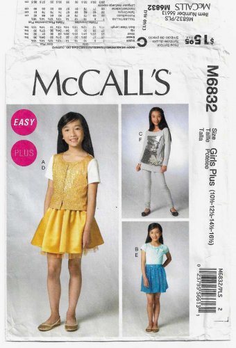 Girls Cardigan, Tops, Skirt, Leggings Pattern, Plus Size 10 1/2 - 16 1/2 UNCUT McCall's M6832 6832