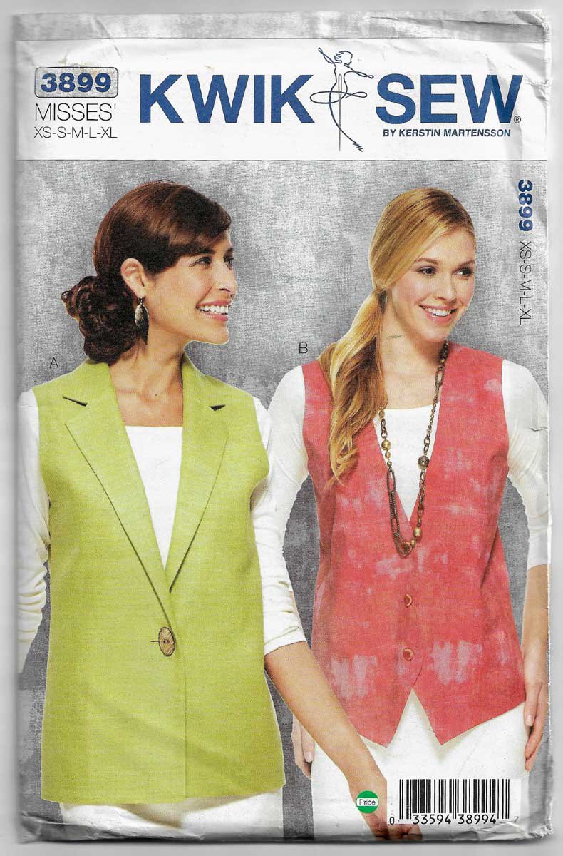 Women's Lined Vests Sewing Pattern Size XSSMLXL UNCUT Kwik Sew 3899