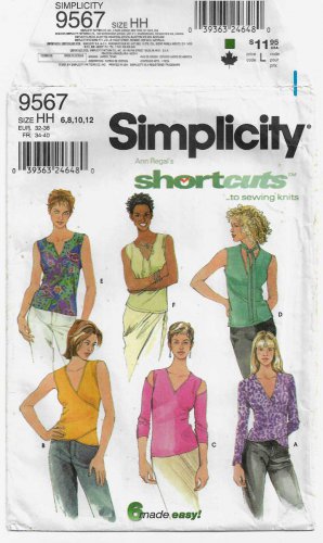 Women's Knit Pullover Tops Sewing Pattern Misses' Size 6-8-10-12 UNCUT Simplicity 9567