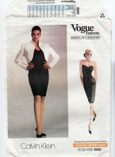 Designer Calvin Klein, Strapless Dress, Bolero Jacket Sewing Pattern, Size 6-8-10 UNCUT Vogue 2050