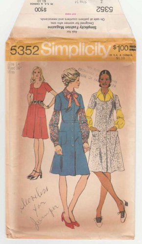 Women's Dress or Jumper and Blouse Sewing Pattern, Misses Size 14 UNCUT VTG 1970's Simplicity 5352