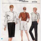 Women's Top, Mock Wrap Skirt, Pants and High Waist Shorts, Size 8-10-12 UNCUT Vtg 1980's Vogue 9532