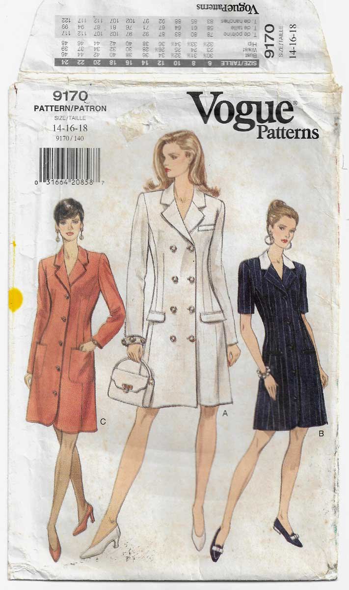 Women's A-Line Dress Sewing Pattern Misses' Size 14-16-18 UNCUT Vogue 9170