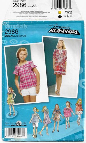 Girl's Dresses and Tops Sewing Pattern Size 8-10-12-14-16 UNCUT Simplicity 2986