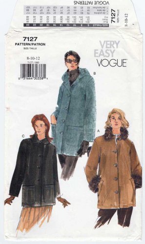 Women's Jacket Sewing Pattern, Collar or Hood, Misses' / Petite Size 8-10-12 UNCUT Easy Vogue 7127