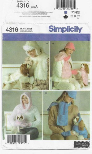 Dog Clothes, Hat, Coat, Jacket and Women's Hat, Gloves, Scarf Sewing Pattern UNCUT Simplicity 4316