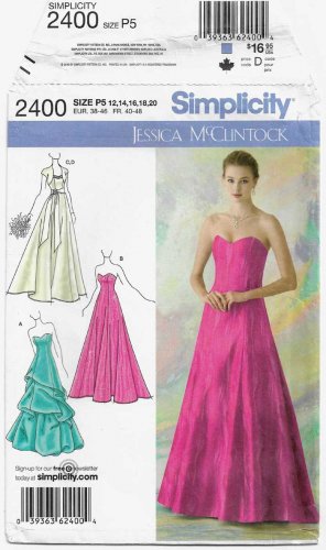 Strapless Formal Dress,Jessica McClintock Sewing Pattern Size 12-14-16-18-20 UNCUT Simplicity 2400