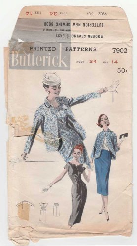 Vintage 1950's Sheath Dress, Jacket and Skirt Sewing Pattern Misses Size 14 Bust 34 Butterick 7902