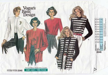 Women's Cardigan and Top Sewing Pattern Misses/Misses' Petite Size 14-16-18 UNCUT Vintage Vogue 2345