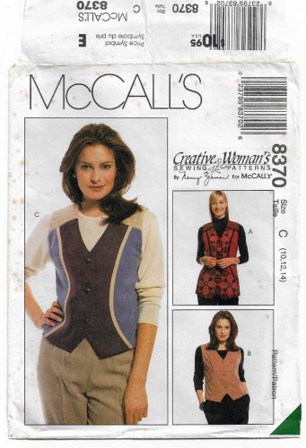 Women's Lined Vests Sewing Pattern, Nancy Zieman, Misses' Size 10-12-14 UNCUT McCall's 8370