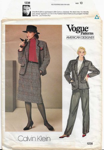 Vogue 1238 Calvin Klein Suit, Jacket, Skirt, Pants UNCUT Sewing Pattern Misses Size 10