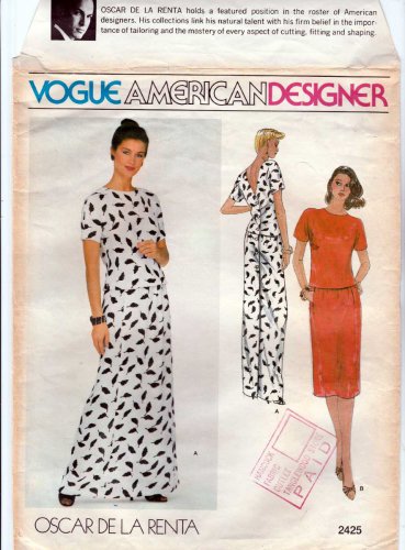 Oscar de la Renta, Women's Top / Skirt Sewing Pattern Misses Size 14 Uncut Vintage 1980's Vogue 2425