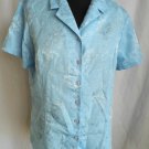 Ladies Blouse Shirt Top Size 14 Blue With Floral Patterning Bon Marche