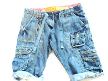 LADIES SHORTS CROPPED SIZE 12 BLUE DENIM