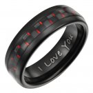 Willis Judd Black Tungsten 7mm Men's Ring with "I Love You" Engraving Red Carbon Fiber size 12-14