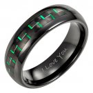 Willis Judd Mens New Black 7mm Tungsten Ring Engraved I Love You With Green Carbon Fiber