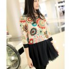 Stylish Flower Printed Color Matching Dress Beige
