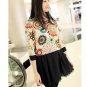 Stylish Flower Printed Color Matching Dress Beige