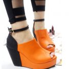Color Matching Wedges Fish Mouth Shoes Orange