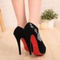 Stylish V-Lap Embroider Flower Pattern Fish Mouth High Heel Shoes Black