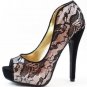 New Women Black Lace and Gold Open Toe Classic pumps Heels Size 8