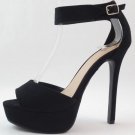 New Women Black Faux Suede Open Toe Strappy Heels Size 8