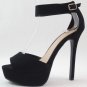 New Women Black Faux Suede Open Toe Strappy Heels Size 7