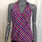 Gossip Girl Juniors Plaid Ribbon Trim Heart Charm Halter Tankini Top, Large