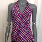 Gossip Girl Juniors Plaid Ribbon Trim Heart Charm Halter Tankini Top, Large