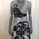 Heart Soul Surplice Black White Jersey Capped Sleeve Dress, Medium