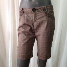 DKNY Juniors Brown Cream Plaid Low Rise Bermuda Walking Shorts, Size 9