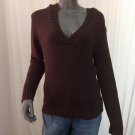 Talbots Brown V-Neck Hooded Knit Pullover Cotton Sweater, Medium